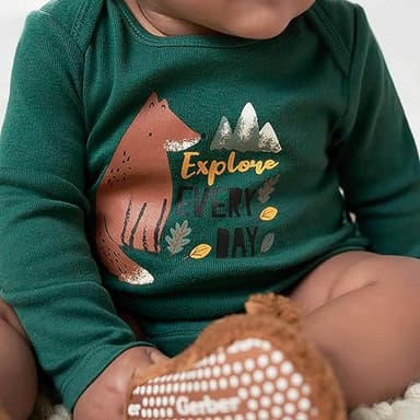 Gerber Baby Boys 6-Pack Long-Sleeve Onesies Bodysuit, Fox, 12 Months - Image 2