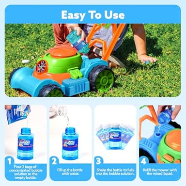 SLOOSH Bubble Lawn Mower Toddler Toys - Pretend Play Bubble Blower Machine Gardening Toy Leak-Proof for Indoor Outdoor Use, Push Toys Preschool Baby Boys Kids Halloween Birthday Gifts (Blue) - Image 6