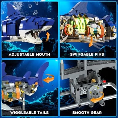 INSOON Mechanical Shark Building Set with LED Light, 687 PCS Movable Ocean Animal with Display Stand, Sea Fish Building Block Toy, Home Decor Gift for Adults Teens Kids Boys Ages 12+ - Image 5