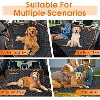 NECKORY Dog Car Seat Cover, Durable Waterproof Scratch Proof Nonslip Dog Hammock, Back Seat Covers with Pocket for Cars SUVs and Trucks - L, Black/Orange - Image 6