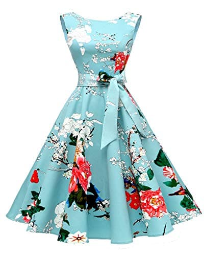 Hanpceirs Women's Boatneck Sleeveless Swing Vintage 1950s Cocktail Dress Mint Flower XL - Image 1