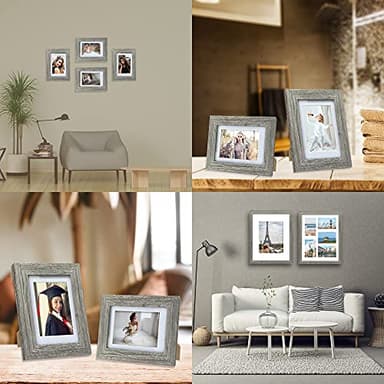 Hongkee 5x7 Picture Frame Set of 4, Made of Real Glass and Grey Wooden Frame, 5 by 7 Photo for Wall or Tabletop - Display Picture 4x6 with Mat or 5x7 Without Mat - Image 8