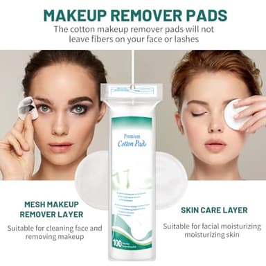 Premium Cotton Rounds for Face, 300 Count Makeup Remover Pads, 100% Pure & Natural Facial Cleansing Round Pads, Soft, Hypoallergenic, Lint-Free, Highly Absorbent - Image 3