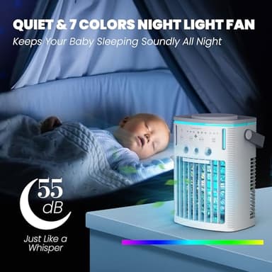 Portable Air Conditioners Fan,Small Cooler Evaporative Air Conditioner with Remoter,Mini Portable AC for Room Camping Car Office,3-in-1 Desktop Personal Mini Cooler with Colorful Night Light - G - Image 6
