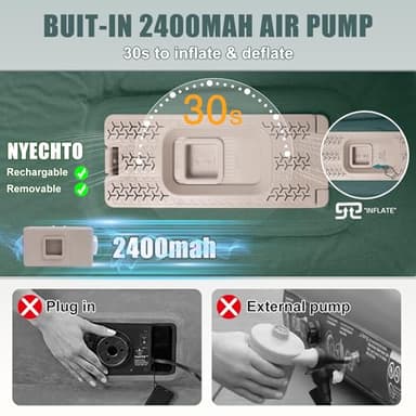 Self Inflating Sleeping Pad with Electric Pump, 3.14" Ultra-Thick Memory Foam Sleeping Mats for Camping,Easy Inflate&Deflate,9.5 R-Value Insulated Camping Mattress Pad with Pillow for Car Travel Tent - Image 3