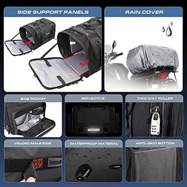 Rhinowalk Motorcycle Tail Bag Expandable Motorcycle Travel Luggage 60L Waterproof All Weather/Trunk/Rack Bag with Sissy Bar Straps-Black - Image 3