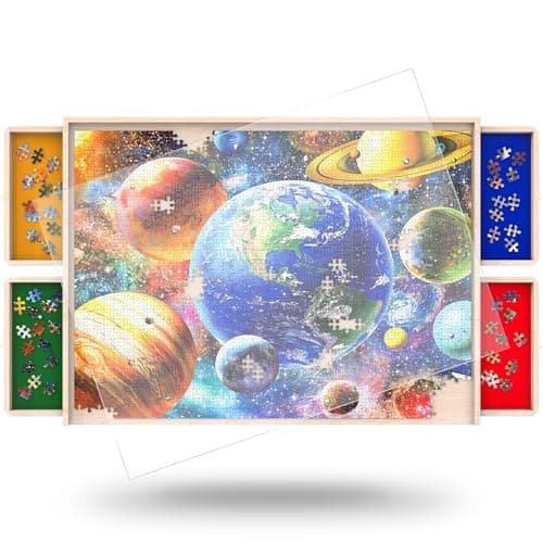 1500 Piece Puzzle Board with Drawers Rotatable 360-Degree Wheels and Cover 34'' x 26'' Wooden Jigsaw Puzzle Table Puzzle Storage Organizer Portable Lightweight Design (No Lazy Susan) - Image 1