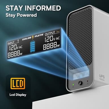GOLDENMATE 1000VA/600W Lithium UPS Battery Backup and Surge Protector, Backup Battery Power Supply with LiFePO4 Batteries(153.6 Wh), Sinewave UPS System, 10 Years Lifespan, 8-Outlets, LCD Display - Image 6