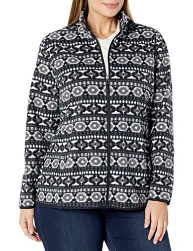Amazon Essentials Women's Classic-Fit Full-Zip Polar Soft Fleece Jacket (Available in Plus Size), Black White Geo Print, 1X - Image 1