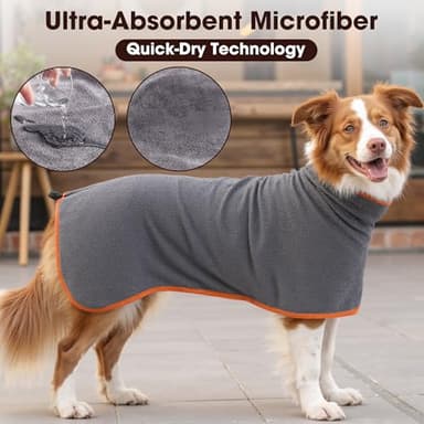 HezzLuv Microfibre Dog Bathrobe Towel Wrap Super Absorbent Dog Drying Coat Bath Robe for Puppy, Medium & Large Dogs, Fast Drying, Adjustable - Image 5
