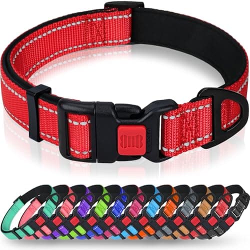 Taglory Reflective Dog Collar with Safety Locking Buckle, Adjustable Nylon Pet Collars for Large Dogs Female Male, Red, L - Image 1