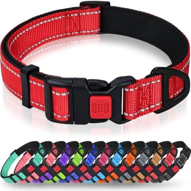 Taglory Reflective Dog Collar with Safety Locking Buckle, Adjustable Nylon Pet Collars for Large Dogs Female Male, Red, L - Image 1