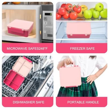 Pawtong Bento Lunch Box with 8oz Soup Thermo, Kids Leakproof Lunch Food Containers with 4 Compartment, Kids Thermo Insulated Hot Food Jar for School, Trvael - (Pink) - Image 5