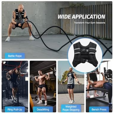ZELUS Weighted Vest, 6lb/8lb/12lb/16lb/20lb/25lb/30lb Weight Vest with Reflective Stripe for Workout, Strength Training, Running, Fitness, Muscle Building, Weight Loss, Weightlifting, Black(20 lb) - Image 7