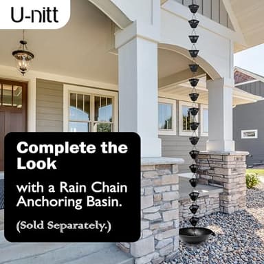 U-nitt Rain Chain Water Collection for Gutters, Rainwater Catcher & Diverter, 8.5 FT Chains for Outside Garden, Black Square Cups, Roof Downspout, Works with Heavy Rain, w/Gutter Clip for Rainchains - Image 4