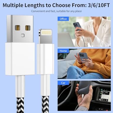 iPhone Charger 6Pack(3/3/6/6/6/10FT) Apple MFi Certified Fast Charging Lightning Cable iPhone Charger Cord Nylon Braided for iPhone 14 13/12/11 Pro Max/XS MAX/XR/XS/X/8/7/Plus/6S iPad and More - Image 6