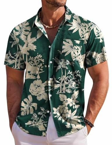 COOFANDY Men's Short Sleeve Hawaiian Shirts for Men Casual Button Down Shrts Summer Beach Shirts, Green - Palm Tree, X-Large - Image 1