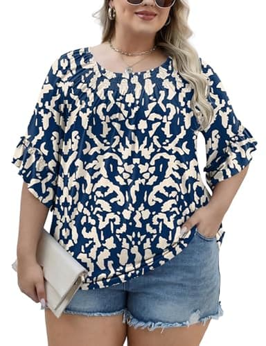 Plus Size 3/4 Sleeve Tops for Women Half Sleeve Shirts Dressy Casual Crewneck Tunics Plus Work Tops Business Elegant Top - Image 3