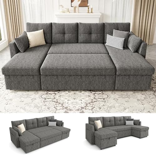 Huatean Home Oversized Sleeper Sofa Couch, 110 inch 2 in 1 Pullout Couch Bed with Double Storage Chaise, Sectional Sleeper Sofa Bed with Side Pocket for Living Room, Dark Grey - Image 1