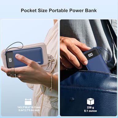 penaover Portable Charger 10000mAh Power Bank with Built-in Cable, 5 Output 2 Input Travel Essential External Battery Pack with LED Display Compatible with iPhone 16/15 Samsung S22 Android,etc - Image 5