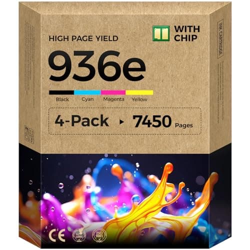 936e 936XL Ink Cartridges Set 4-Pack with Chip High Yield Replacement for HP 936 936e Ink Works with HP OfficeJet Pro 9125e 9135e 9110b 9128e 9130b 9122e 9120e 9730e Printers Black Cyan Magenta Yellow - Image 1