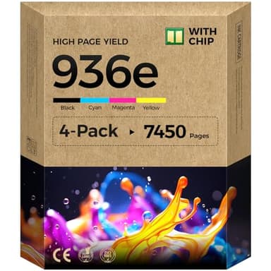 936e 936XL Ink Cartridges Set 4-Pack with Chip High Yield Replacement for HP 936 936e Ink Works with HP OfficeJet Pro 9125e 9135e 9110b 9128e 9130b 9122e 9120e 9730e Printers Black Cyan Magenta Yellow - Image 1