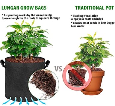 LUNGAR Plant Grow Bags - 10 Gallon 10 Packs Planter Pot, Thickest Aeration 300G Non-Woven Fabric, Reinforced Handles for Weatherproof Nursery Pot, Enhanced Double Seam - Image 2