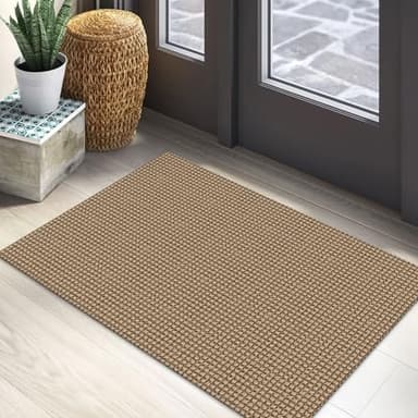EARTHALL Woven Area Rug 2x3 Ft Washable Rugs for Entryway Braided Non Slip Throw Rugs Door Mat Indoor Outdoor Entrance Small Cotton Woven Carpet for Kitchen Foyer Front Door, Orange/Tan/Brown - Image 1