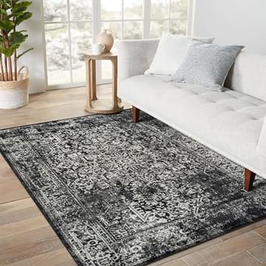 vivorug 8x10 Area Rugs, Stain Resistant Washable Rug for Living Room, Vintage-Inspired Black and White Rug - Image 3