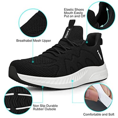 Feethit Mens Running Shoes Slip on Walking Tennis Shoes Lightweihgt Breathable Non Slip Fashion Sneakers for Work Gym Travel Black White 11 - Image 3