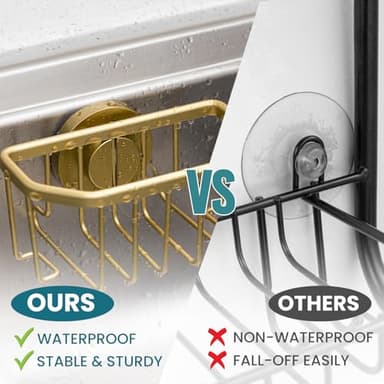 TAILI Sponge Holder for Kitchen Sink with Strong Suction Cup Removable, Rustproof Aluminum Sink Caddy for Sponge, Brush, Scrubber, Scraper -Gold - Image 3