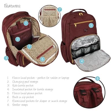 Hudson Baby Unisex Baby Premium Diaper Bag Backpack and Changing Pad, Burgundy, One Size - Image 4