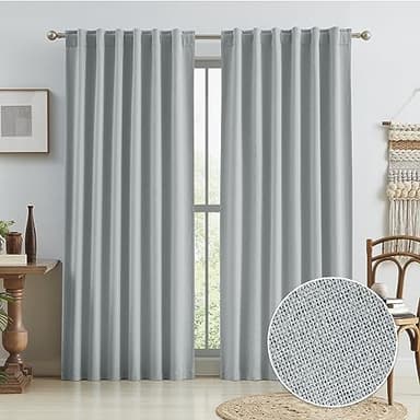 KEQIAOSUOCAI Living Room Full Shade Linen Curtain Panels, High-End Completely Blackout Drapes 96 Inches Drop for Shift Worker and Light Sleepers, Light Gray Back Tab Hook Belt, 50x96, 2 PCs - Image 1