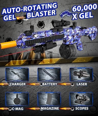 Electric Gel Ball Blaster, High Speed Automatic Splatter Ball Blaster with 60000+ and Goggles, Rechargeable Splatter Ball Toys for Outdoor Activities Game Party-BLueWhite - Image 3