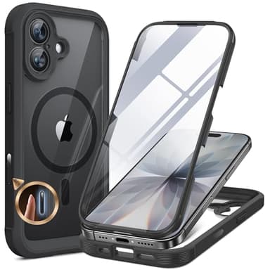 Miracase for iPhone 17 Case 6.3'', Full-Body Military Grade Drop Protection Outdoor Phone case with Built-in Glass Screen &Camera Control,Easy Installation,No Gap,Compatible with MagSafe, Black - Image 1