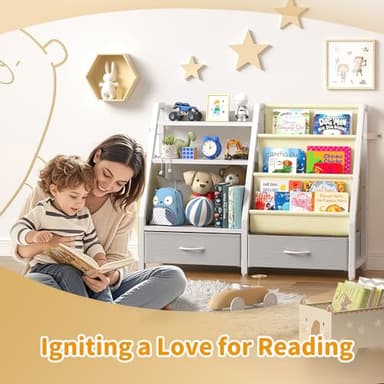 Twinkoo Kids Bookshelf and Toy Organizer, Sturdy 3 Tier Kids Bookcase, Sling Bookshelf and 2 Toy Bins, Toddler Montessori Book Shelf with Toy Storage Organizer for Children Room, Playroom, Nursery - Image 6