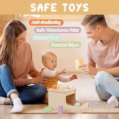 Busy edition Montessori Toys for Babies 6-12 Months Developmental, Object Permanence Box with 6 Blocks, Wooden Baby Toys for Infants Toddlers, Ball Drop Toy - Image 3