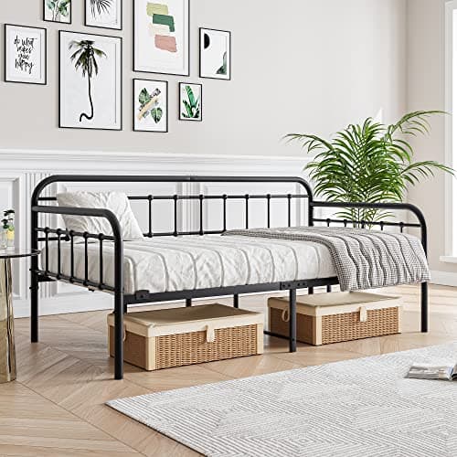 JURMERRY Metal Daybed Frame Twin Size with Steel Slats Platform Furniture,Black… - Image 1