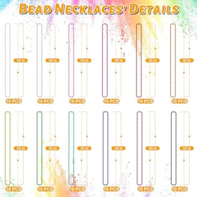 Huskein Bead Necklace, 120PCS Mardi Gras Beads, 33" Colorful Mardi Gras Beads Necklaces, Women Men Party Costume Accessories Parade Throws Bulk Party Favors for Christmas Pirate Carnival - Image 3