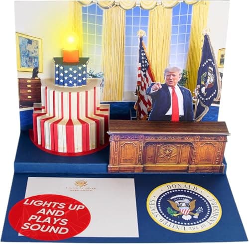 Donald Pop Up Birthday Card with Trump's Real Voice & Lights - Funny Political Dad Birthday Gift for Men, The Original Oval Office Design Plays "Hail to the Chief", Republican Gift (Cake) - Image 1