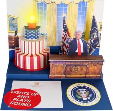 Donald Pop Up Birthday Card with Trump's Real Voice & Lights - Funny Political Dad Birthday Gift for Men, The Original Oval Office Design Plays "Hail to the Chief", Republican Gift (Cake) - Image 1