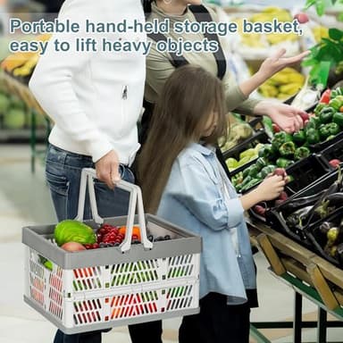 PAG-Mass Heavy Duty Plastic Milk Crates for Storage, 2-Pack Stackable Storage Bins for Organizing, Collapsible Shopping Basket with Handle for Groceries, Suitable for Home Office School Store, Gray - Image 2