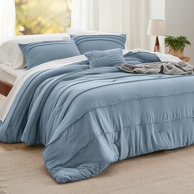 Bedsure Twin Comforter Set - 3 Pieces Pinch Pleat Bed Set, Light Blue Boho Bedding for All Season, 1 Soft Comforter, 1 Pillowcase, 1 Decorative Pillow - Image 1