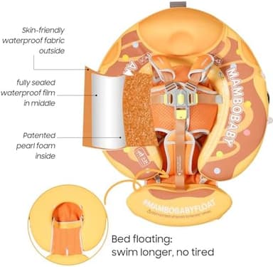 Mambobaby Float with Tail and Canopy Non-Inflatable Baby Swim Float Mambo Float Smart Swim Trainer Infant Swim Pool Float Swim Ring for 3-24months Girls Boys - Image 4