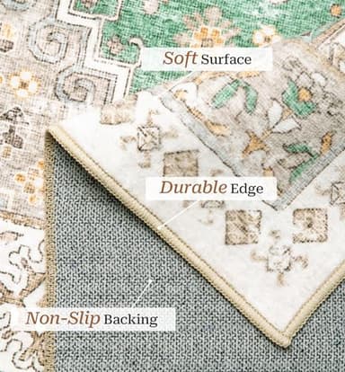 zesthome 8x10 Area Rugs for Living Room,Non-Slip Backing Washable Rugs,Vintage Large Area Rug，Stain Resistant Home Decor Rug (Green/Brown,8'x10') - Image 4