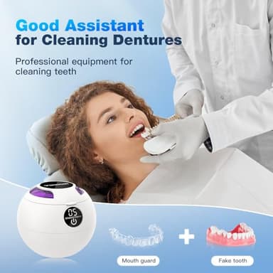 Ultrasonic Retainer Cleaner Machine,45kHz Ultrasonic Cleaner,UV Lamp 360°Cleaning for Dentures,Mouth Guard,Jewelry,Braces,Toothbrush Heads with 200 ML Dental Cleaning Pod, 3 Modes,White - Image 6