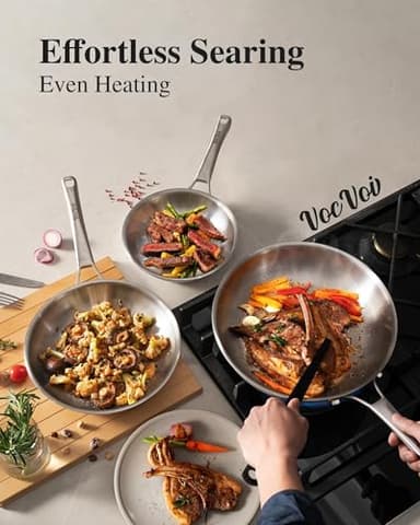 Stainless Steel Cookware Set,Tir-Ply Pots and Pans Set,10 Pcs Stainless Steel Induction Kitchen Cookware Sets,PFOA Free, Frying Pans,Saucepans,Saute Pan & Stock Pot,Compatible with All Cooktops - Image 3