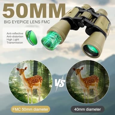 20x50 Binoculars for Adults,BAK4&FMC Lense,Focus Adjustment &Lens Protection for Long-Distance Viewing,Compact Lightweight Gift for Bird Watching, Hunting, Traveling, and Outdoor Activities - Image 2