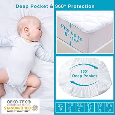 Lunsing 2 Pack Twin Mattress Protector, Soft Breathable Waterproof Twin Size Mattress Pad Cover, 6-16 inches Deep Pocket, White - Image 3