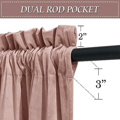 RYB HOME Dusty Pink Velvet Curtains 108 inches for Bedroom, Rod Pocket Soft Fabric Curtains & Drapes for Living Room, Sliding Glass Door, W 52 x L 108, 2 Panels Set - Image 2